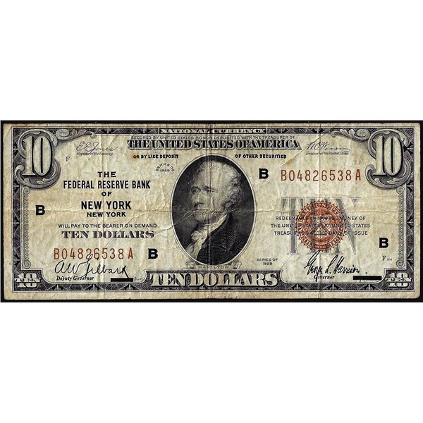 1929 $10 Federal Reserve Bank Note New York