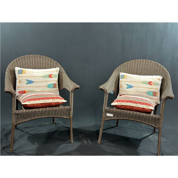 Two "Style Selections"  Outdoor Chairs with Throw Pillows and Protective Covers