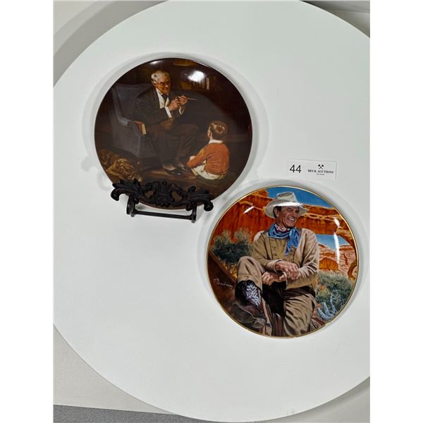 John Wayne and Norman Rockwell Decorative Plates with Plate Stand