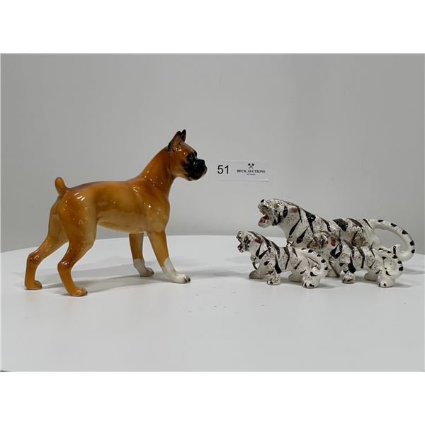 Vintage Decorative Ceramics: Boxer and White Tiger with Cubs, Japan