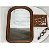 Image 1 : Antique Wood Rim Mirror with Assorted Wooden Accessories