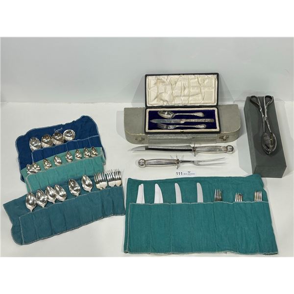 Assorted SIlver-Plated Utensils and Carving Set