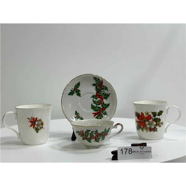 Assorted Christmas Themed Tea-Cups and Saucer