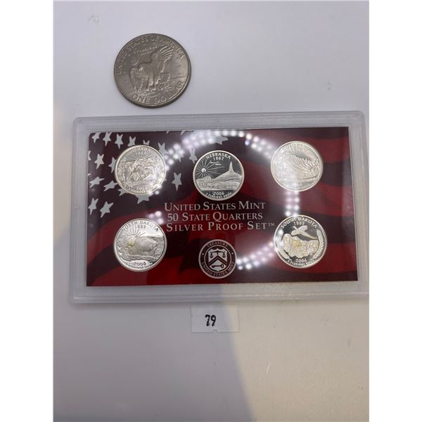 United State Mint Silver Quarters 2006 Proof Set & 1972 US Nickle Dollar