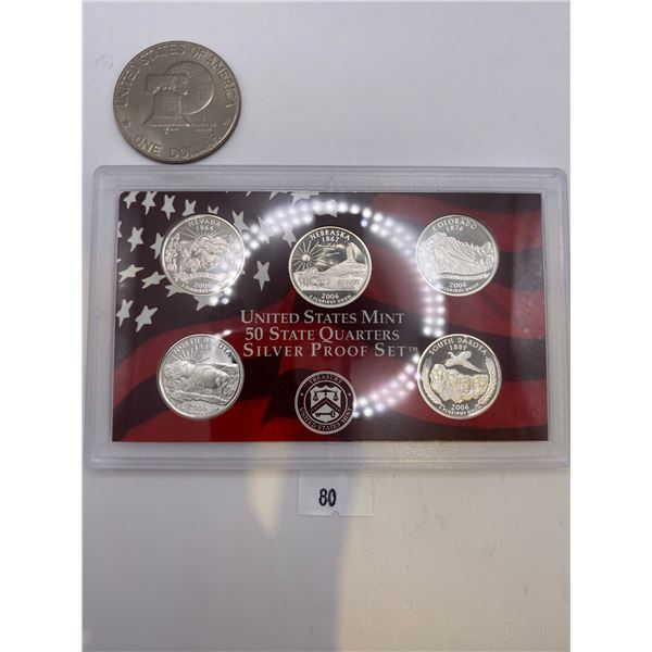 United State Mint Silver Quarters 2006 Proof Set & 1976 US Nickle Dollar