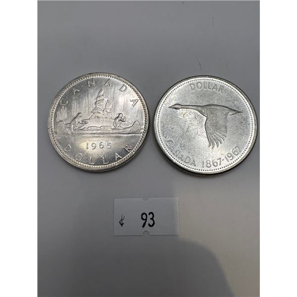 1965 & 1967 Canadian Silver Dollars