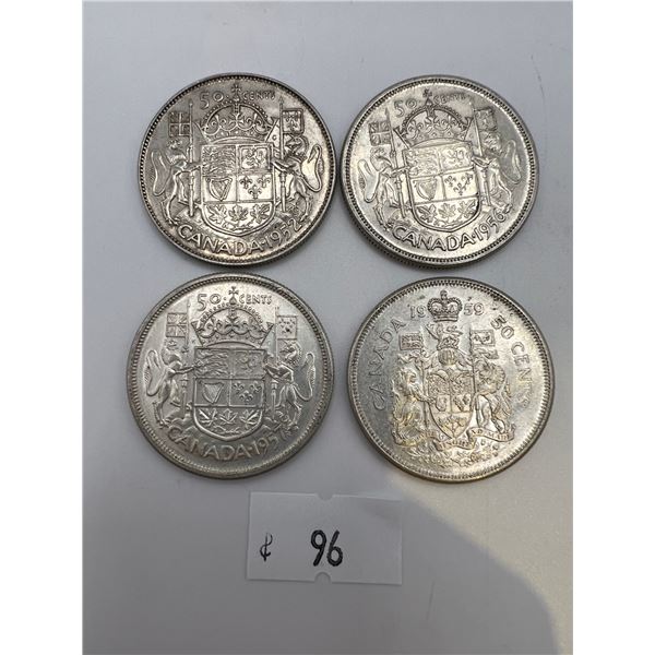 1950's Canadian Silver 50 cent pieces