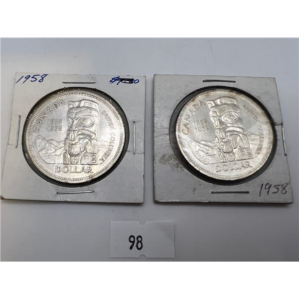 1958 Candian Silver Dollars