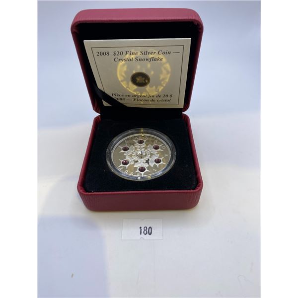 2008 $20 Fine Silver Crystal Snowflake Coin