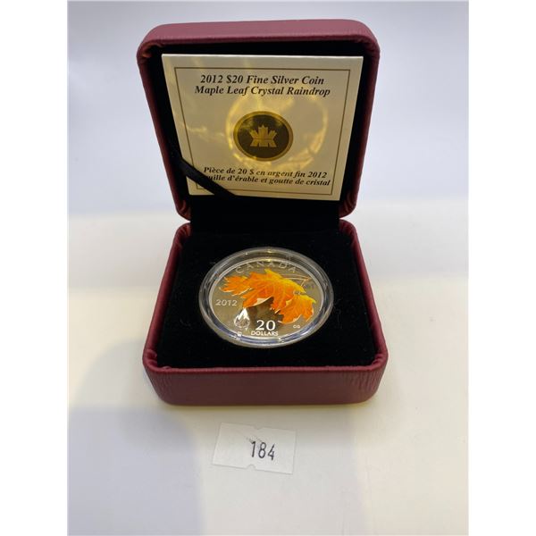 2012 Canada $20 Maple Leaf Crystal Raindrop Fine Silver