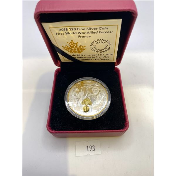 2018 Canada $20 First World War Allied Forces - France Fine Silver