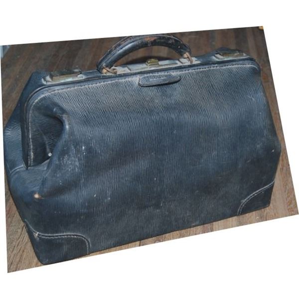 early leather doctor's bag with two books