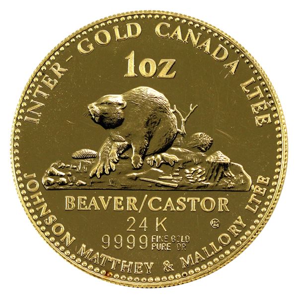 1979 Gold Johnson Matthey & Mallory- Inter-Gold Canada LTEE-Beaver/Castor 1oz .9999 Gold Round, UNC