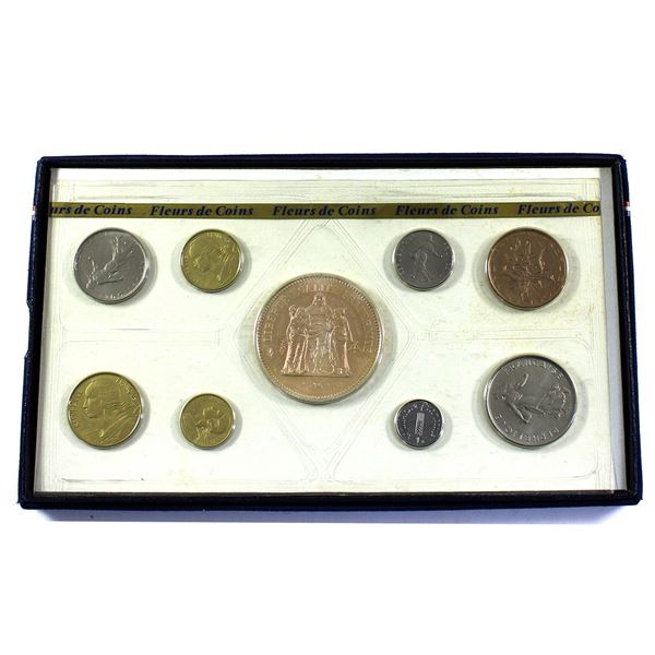 1976 Monnaie De Paris Fleurs De Coins France 9-coin Uncirculated Mint Set with Silver 50 Franc