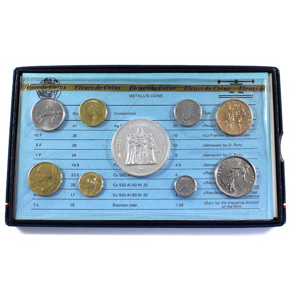1978 Monnaie De Paris Fleurs De Coins France 9-coin Uncirculated Mint Set with Silver 50 Franc