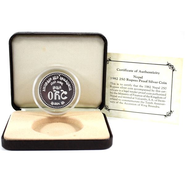 1982 Nepal 250 Rupees 10th Ann. of the Accession of King Birendra & Queen Aishwarya Sterling Silver