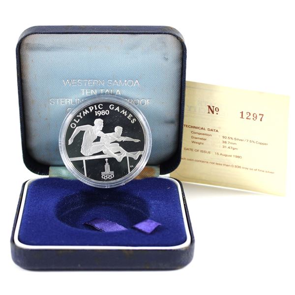 1980 Western Samoa $10 Tala Moscow Olympic Games Sterling Silver Proof Coin in Original Display