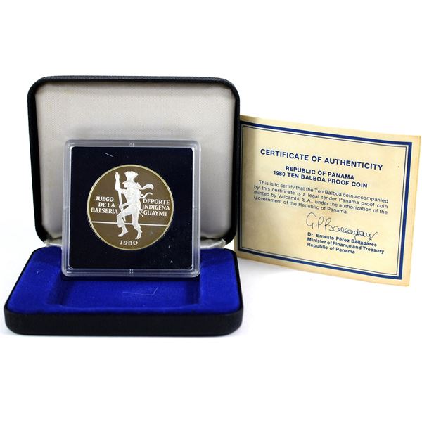 Scarce! 1980 Panama 10 Balboa La Balseria Game Commemorative .500 Silver Proof Coin. 1267 mintage!