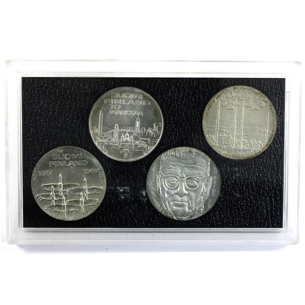 1967, 1970, 1971 & 1975 Finland 10 Markkaa Commemorative Silver Coins in Hard Plastic Holder