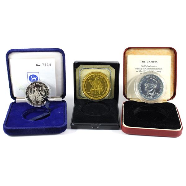 Lot of 3x 1975-1990 Sterling Silver/Cupro-Nickel World Coins in Original Displays with COAs. 3pcs