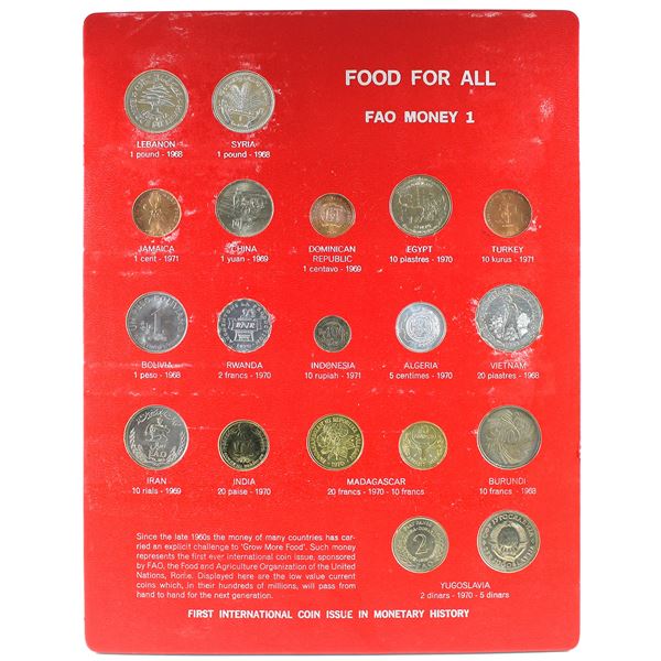 FAO Money 1 - Food For All Display Board with 19 Coins from Different Countries 1968-1971