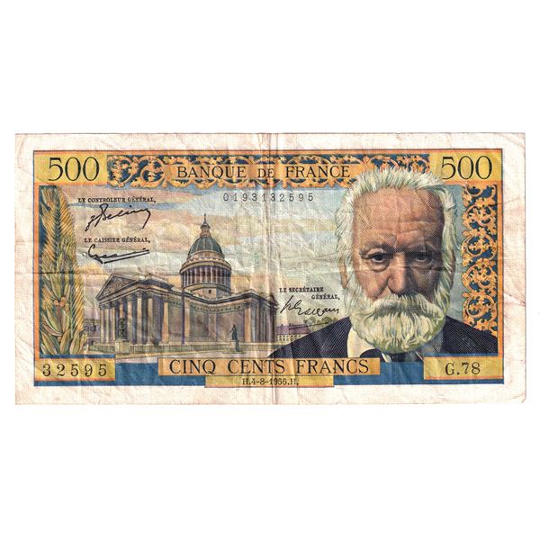 1955 France 500 Francs Note VF (Holes).