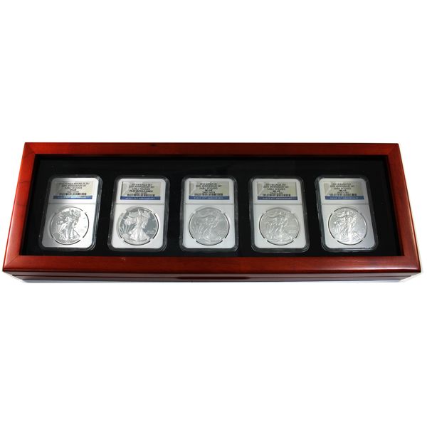 *2011 USA 25th Anniversary of the Silver Eagle 1oz 5-coin Set All NGC Certified in 