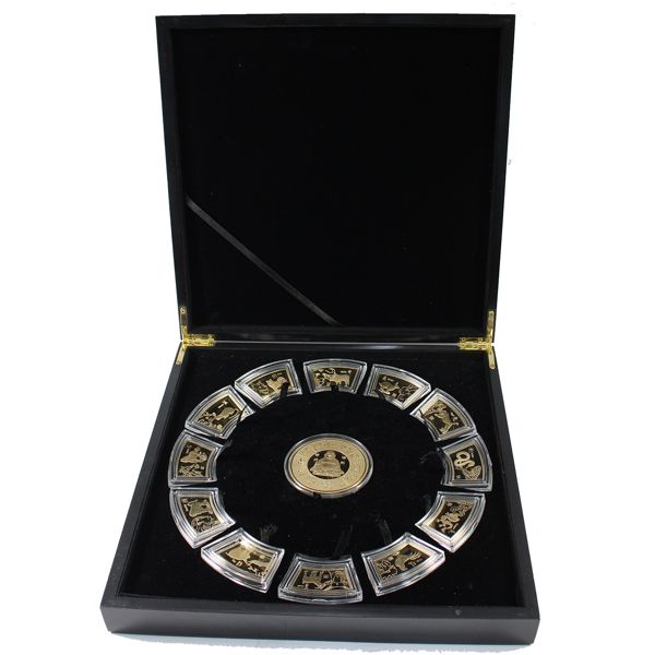 *Chinese Lunar Calendar 13-piece 24k Gold-plated Copper Medallion Set