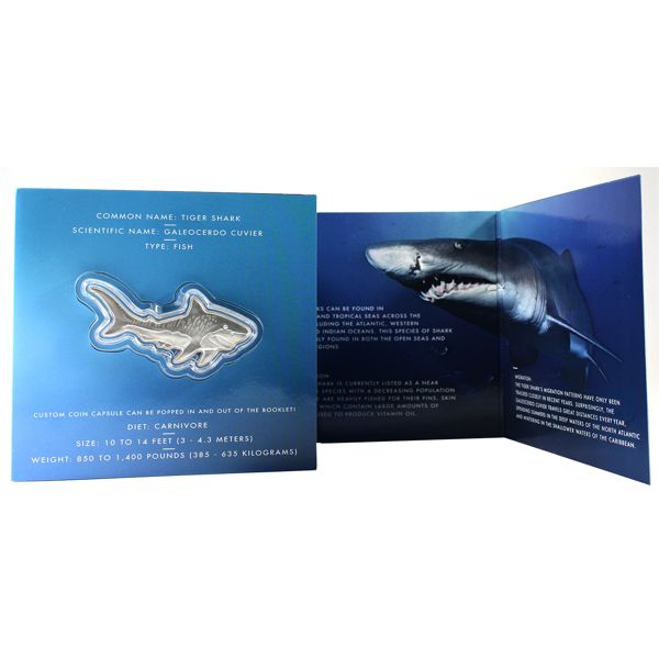 2020 Solomon Islands-PAMP Suisse Issue 1oz Tiger Shark Shaped .999 Fine Silver Coin (Tax Exempt)