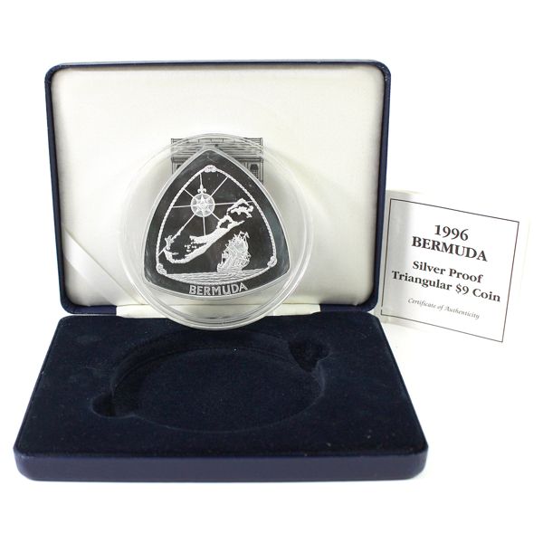 1996 Bermuda Triangle $9 5oz .999 Fine Silver Triangular Shaped Coin in Original