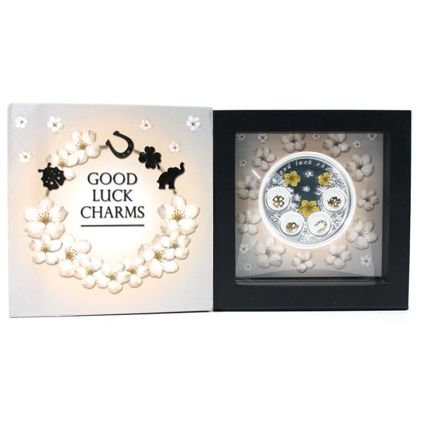 SCARCE! 2015 Niue $5 Good Luck Charms Fine Silver Coin with 24k Gold Plated Charm Inserts