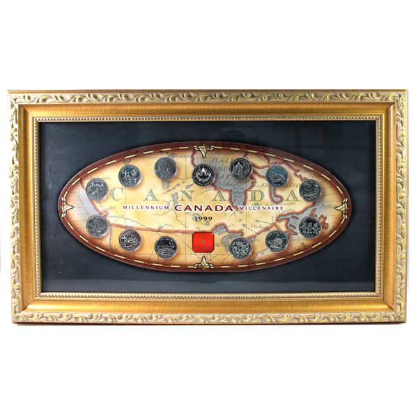 *1999 Canada 13-coin Millennium Oval Holder Set Encased in Beautiful Wooden Frame