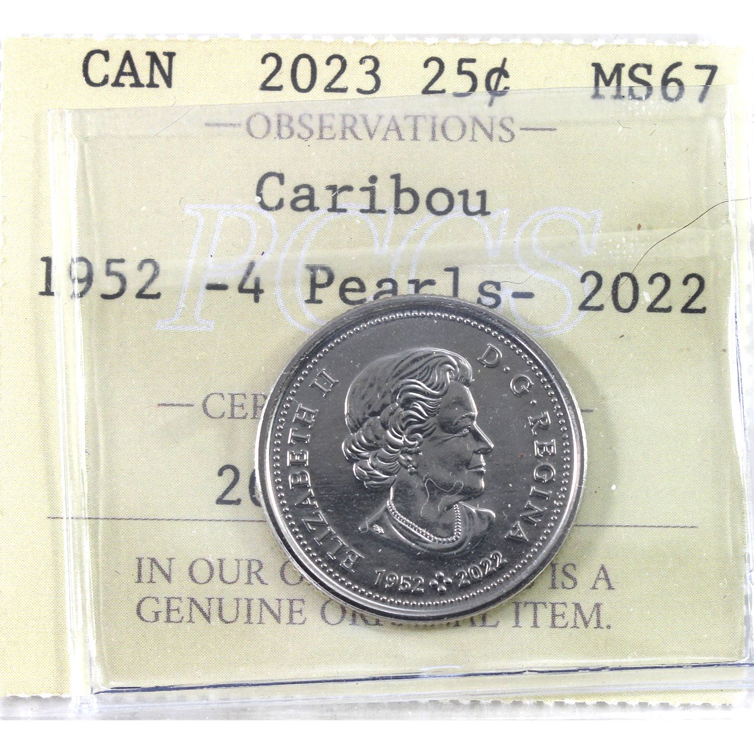 25-cent 2023 Caribou (1952-2022) 4 Pearls PCCS (Professional Coin ...