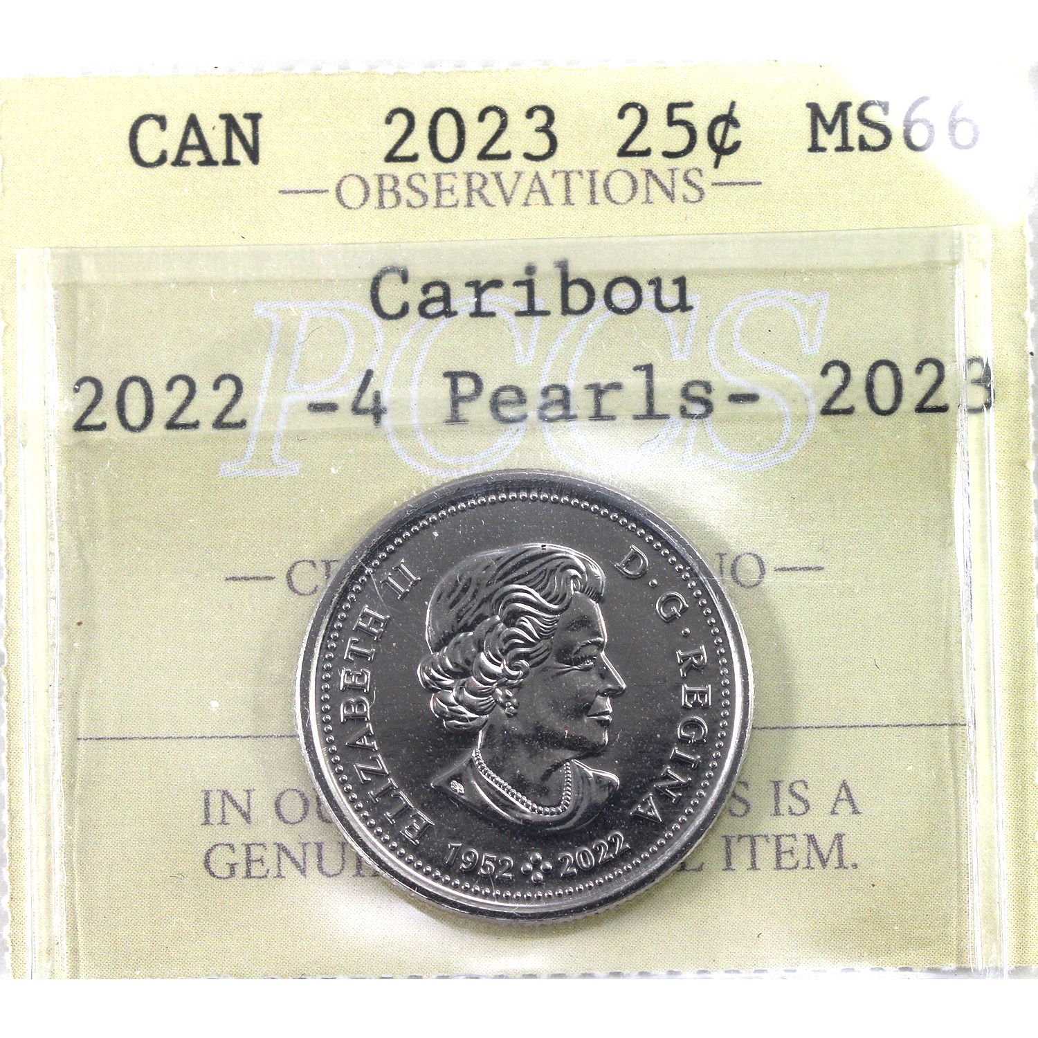 25-cent 2023 Caribou (1952-2022) 4 Pearls PCCS (Professional Coin ...