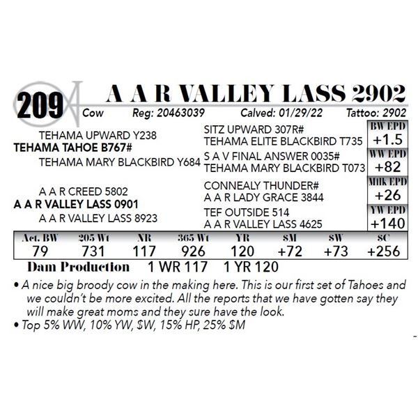 A A R Valley Lass 2902