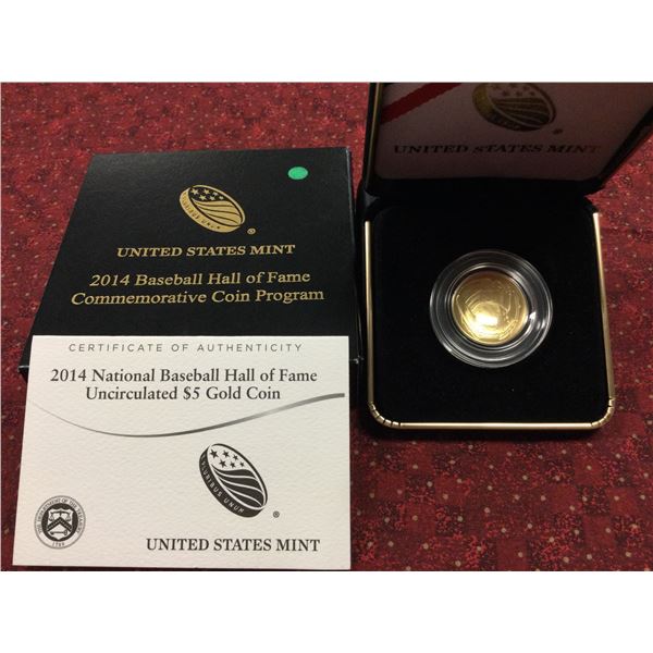 2014 Baseball Hall of Fame UNC $5 Gold Coin