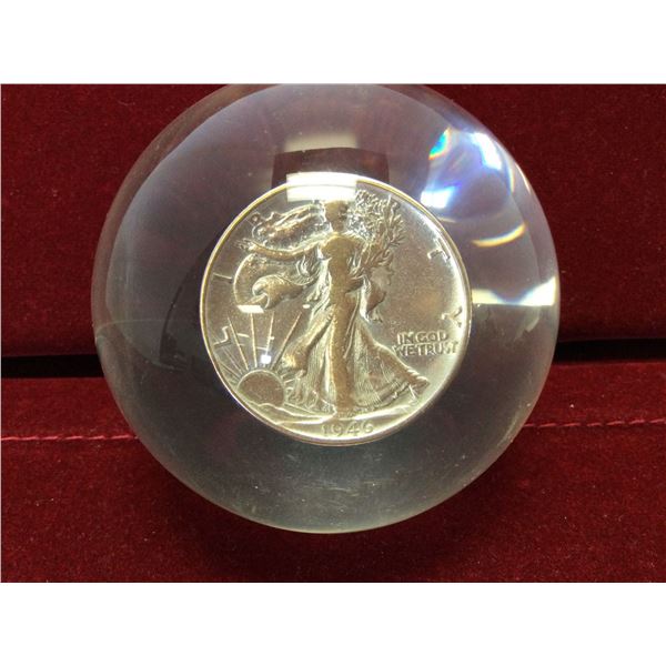 1946 Silver Walking Liberty Half Dollar in a Crystal Ball