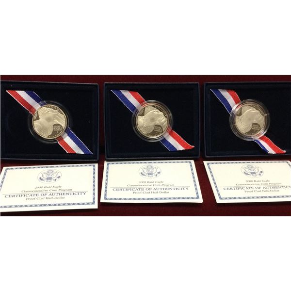 3 2008 Bald Eagle Silver Coins