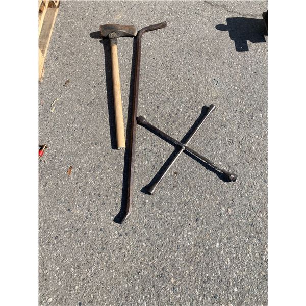 Axe, tire iron and pry bar