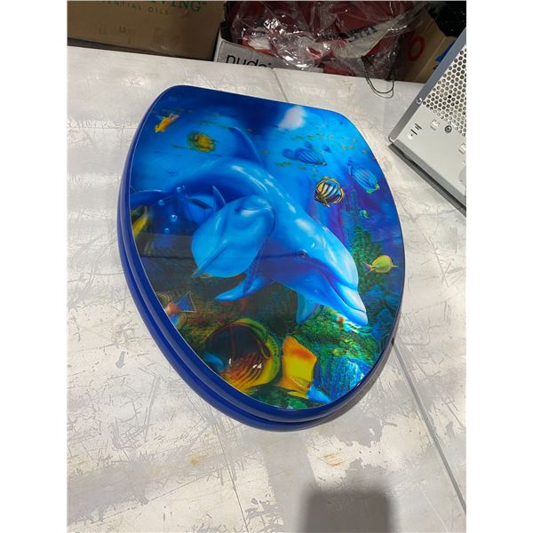 Elongated 3D dolphin toilet seat