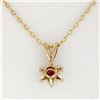 Image 5 : Petite 14K Yellow Gold 0.10 ctw Ruby & Diamond Flower Cluster Pendant & 16" Chai