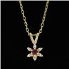 Image 6 : Petite 14K Yellow Gold 0.10 ctw Ruby & Diamond Flower Cluster Pendant & 16" Chai