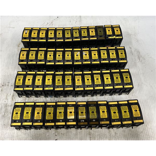 Lot of (48) Buss #JTN60030 Fuse Holder with Various Fuse Sizes