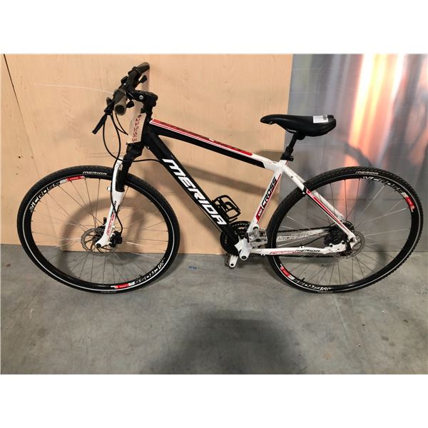 BLACK/WHITE MERIDA 100 CROSS FRONT SUSPENSION HYBRID BIKE