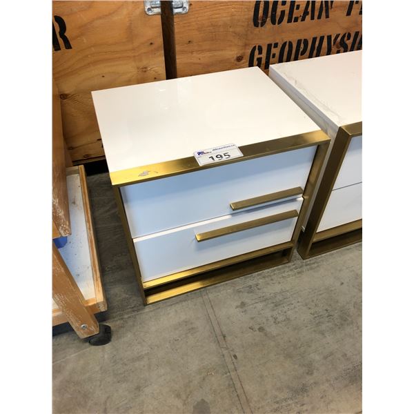 WHITE AND GOLD DETAILED 2 DRAWER SIDE TABLE