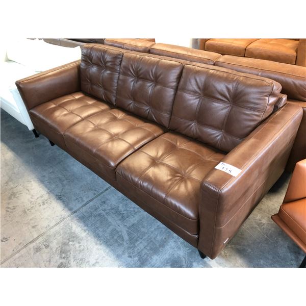 NATUZZI EDITIONS BROWN LEATHER 3 PERSON SOFA 82  X 36 