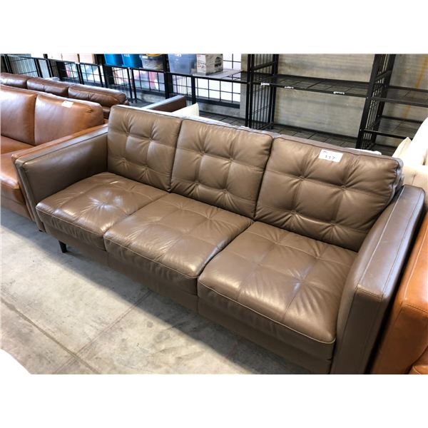 NATUZZI EDITIONS DARK MOCHA LEATHER 3 PERSON SOFA 82  X 36 