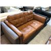 Image 2 : NATUZZI EDITIONS LIGHT BROWN LEATHER LOVESEAT SOFA 58" X 35"