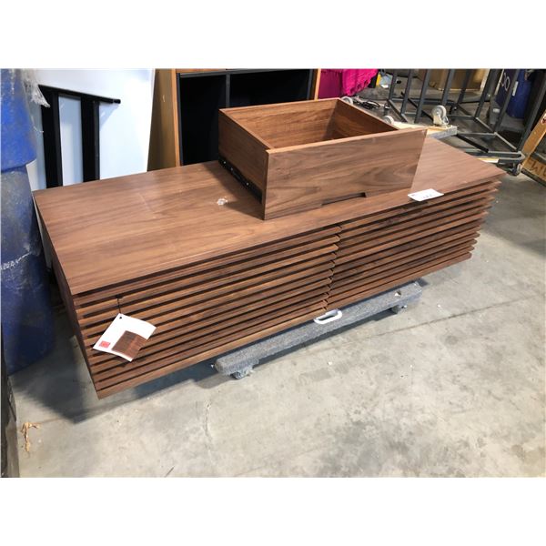 DESIGN WITHIN REACH WALNUT LINE STORAGE UNIT - REPAIR ONLY AND A LARGE WALNUT CREDENZA WITH