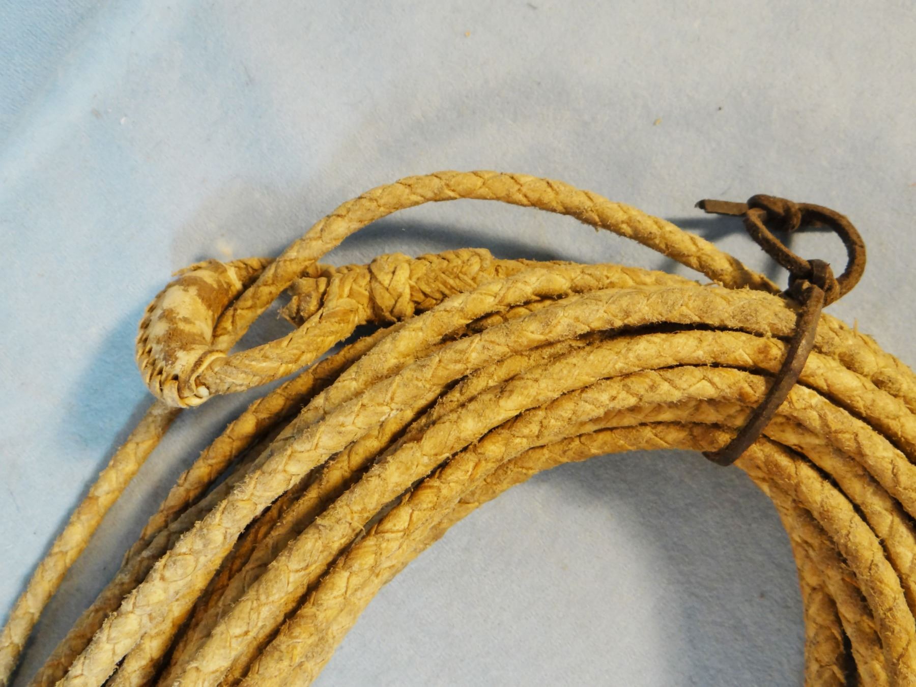 Rawhide riata, 42', shows that it has been used, hondo intact